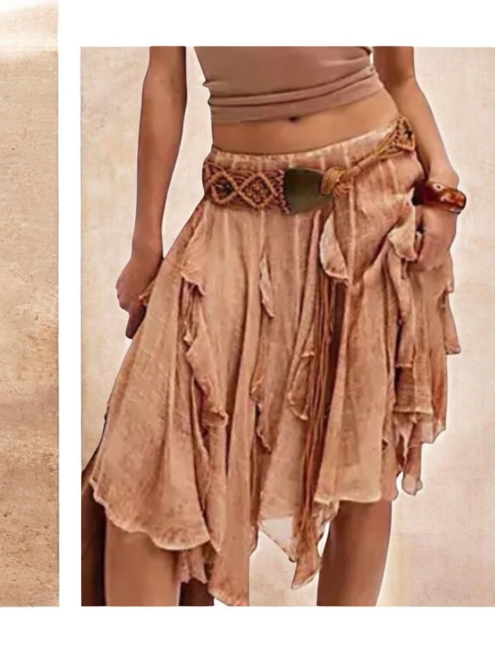 FREE PEOPLE SUSANA TIERED SKIRT MEDIUM CARAMEL SANDUNE